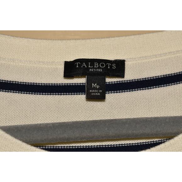 TALBOTS $78 White Striped Knit Tunic Sweater Lace-Up Detail PM‎ - Picture 4 of 4